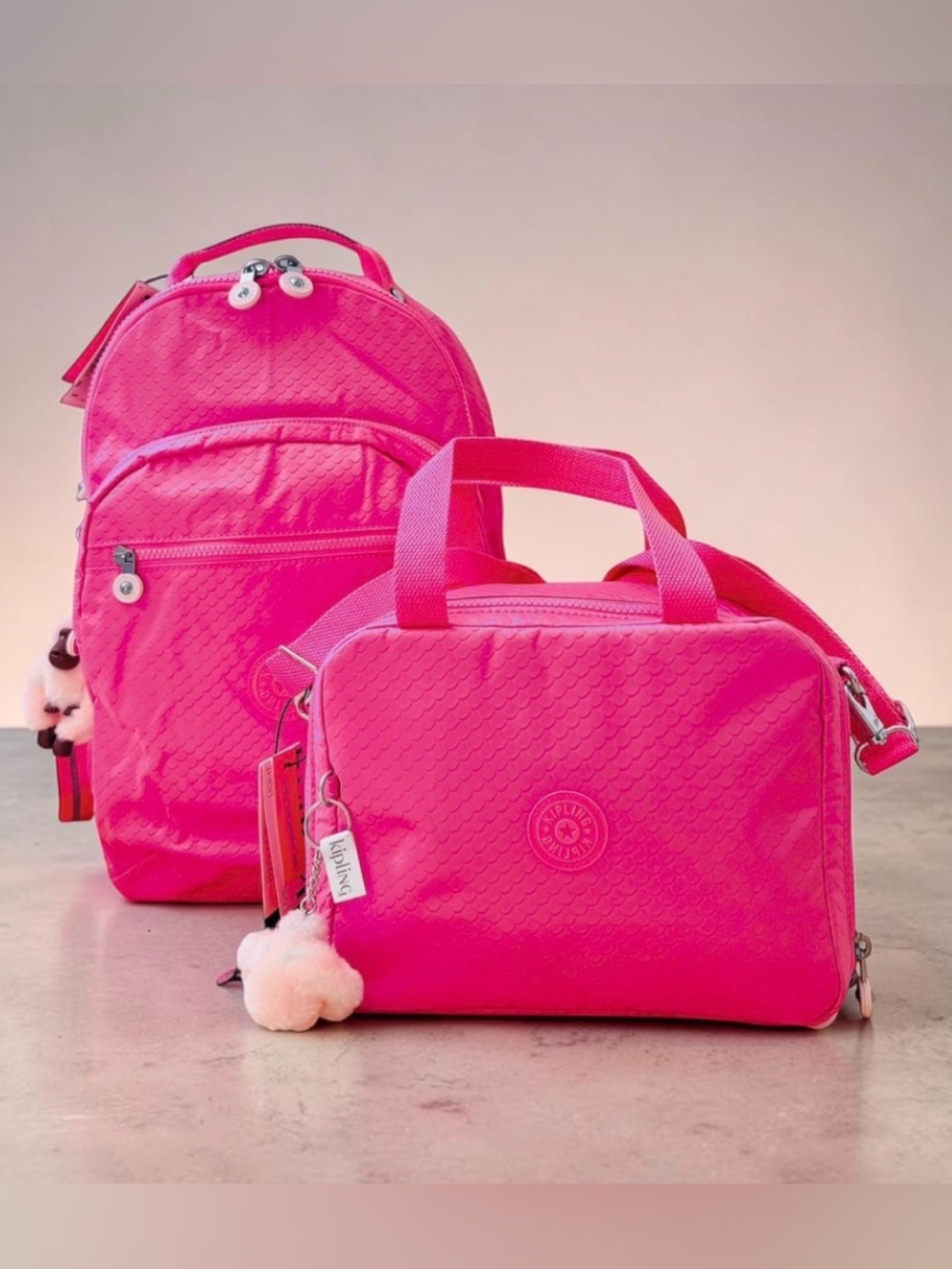 KIPLING School Laptop Backpack & Miyo Insulated Lunch Bag Pink Mermaid Embossed